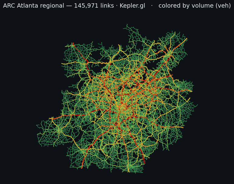 ARC Atlanta regional network colored by volume